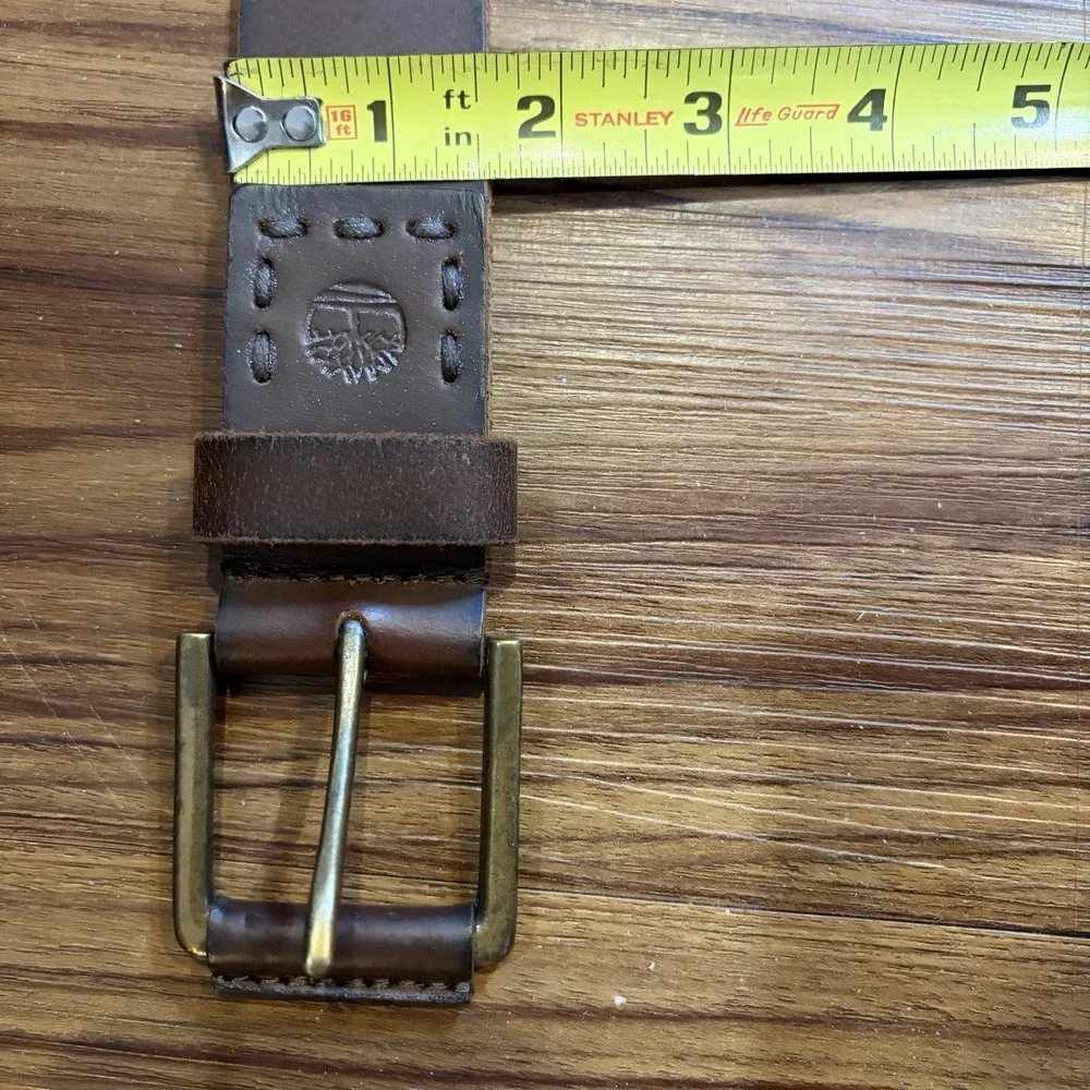 Timberland Brown Genuine Leather Belt Men's Size 34 Brown Top Stitching